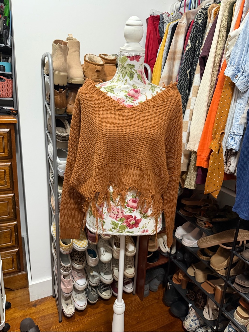 love J Rust Fringe V-Neck Sweater